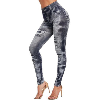 Leggings en jean imitation corset déchiré sans couture pour femmes