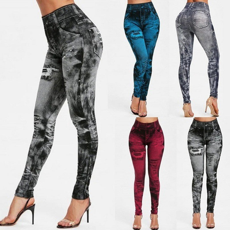 Leggings en jean imitation corset déchiré sans couture pour femmes