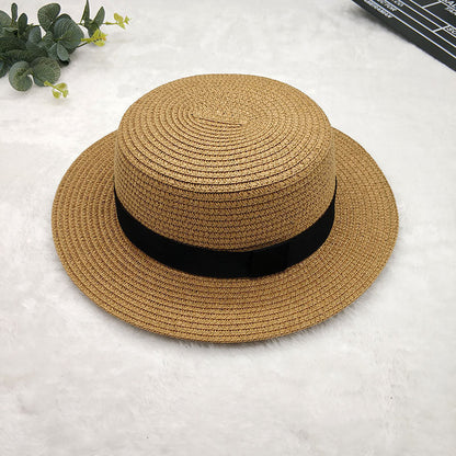 Straw Hat Women's Flat Top Hat Short Hair Hat Summer Korean Version Of The Wild Sun Hat