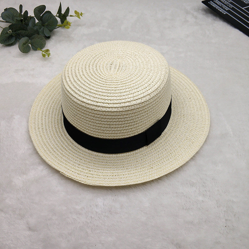 Straw Hat Women's Flat Top Hat Short Hair Hat Summer Korean Version Of The Wild Sun Hat