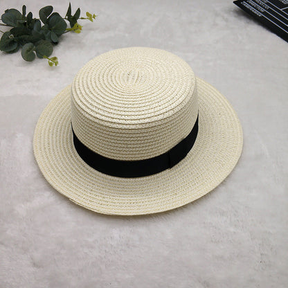 Straw Hat Women's Flat Top Hat Short Hair Hat Summer Korean Version Of The Wild Sun Hat