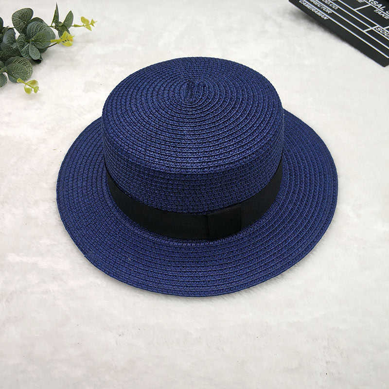 Straw Hat Women's Flat Top Hat Short Hair Hat Summer Korean Version Of The Wild Sun Hat