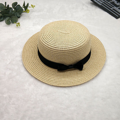 Straw Hat Women's Flat Top Hat Short Hair Hat Summer Korean Version Of The Wild Sun Hat