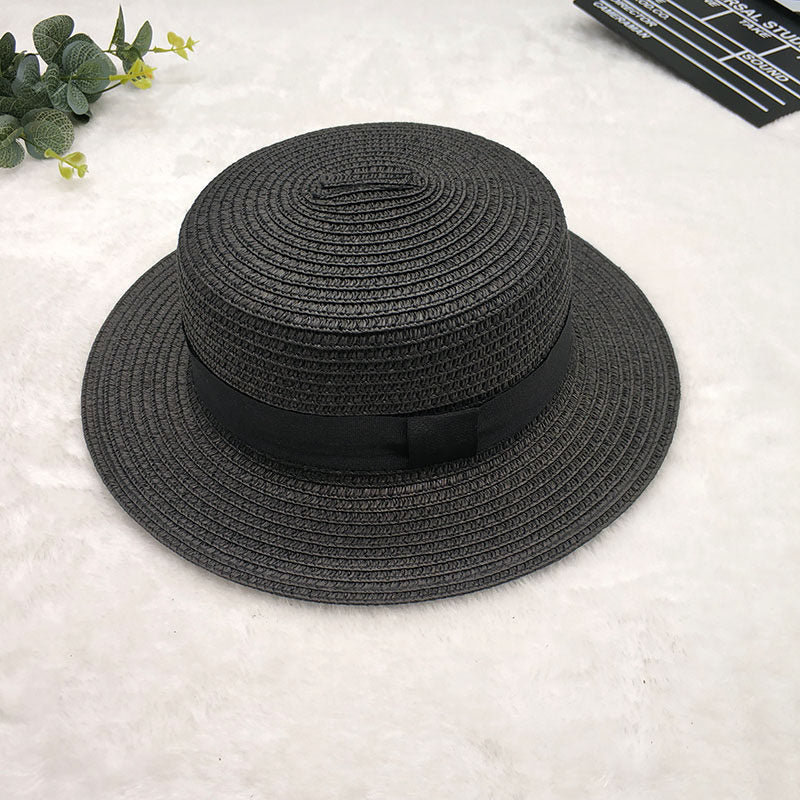 Straw Hat Women's Flat Top Hat Short Hair Hat Summer Korean Version Of The Wild Sun Hat