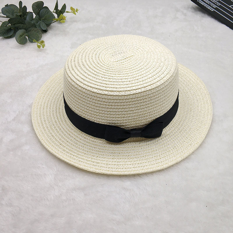 Straw Hat Women's Flat Top Hat Short Hair Hat Summer Korean Version Of The Wild Sun Hat