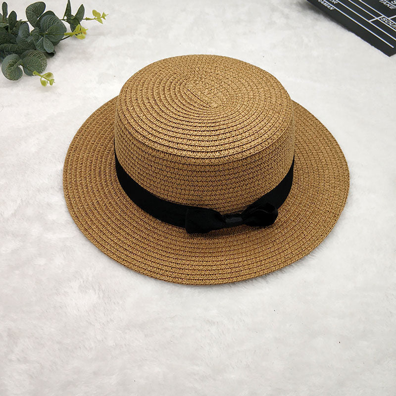 Straw Hat Women's Flat Top Hat Short Hair Hat Summer Korean Version Of The Wild Sun Hat