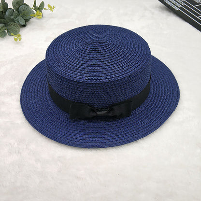 Straw Hat Women's Flat Top Hat Short Hair Hat Summer Korean Version Of The Wild Sun Hat