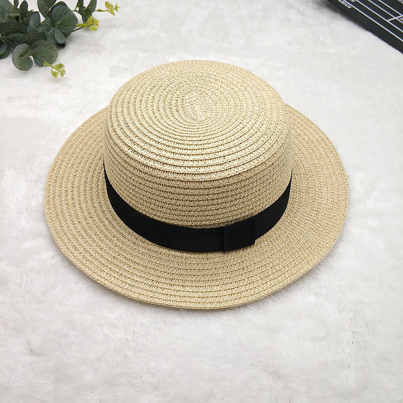 Straw Hat Women's Flat Top Hat Short Hair Hat Summer Korean Version Of The Wild Sun Hat