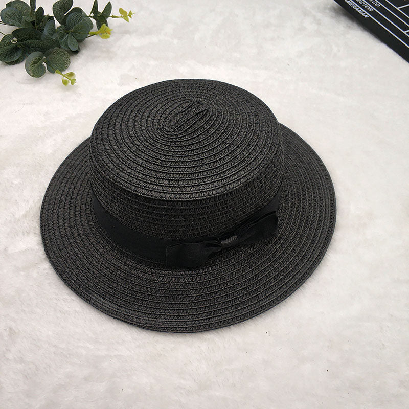 Straw Hat Women's Flat Top Hat Short Hair Hat Summer Korean Version Of The Wild Sun Hat