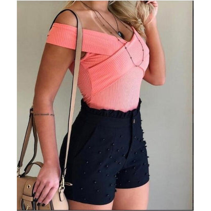 Short pour femme de style explosif, short sexy de couleur unie avec perles de pistolet pour femme