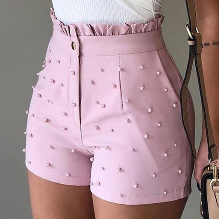 Short pour femme de style explosif, short sexy de couleur unie avec perles de pistolet pour femme