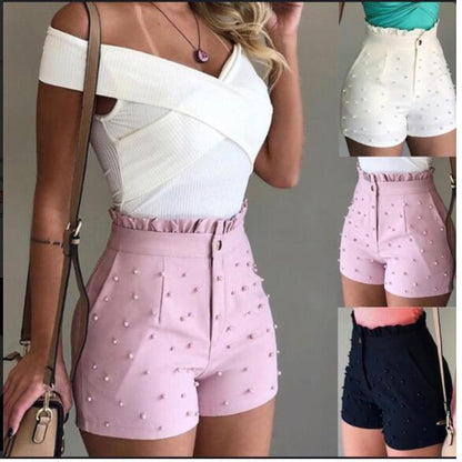 Explosive Style Women's Shorts, Gun Beads Solid Color Sexy Shorts Women