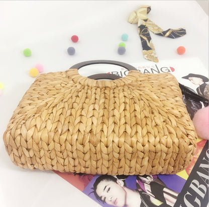 Travel And Leisure Bag, Hand-woven Bag, Corn Husk Woven Square Straw Bag