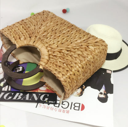 Travel And Leisure Bag, Hand-woven Bag, Corn Husk Woven Square Straw Bag