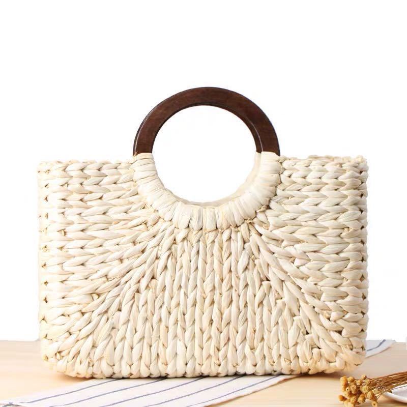 Travel And Leisure Bag, Hand-woven Bag, Corn Husk Woven Square Straw Bag