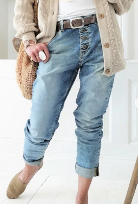 Fashion Casual Jeans Beaded Straight-leg Pants