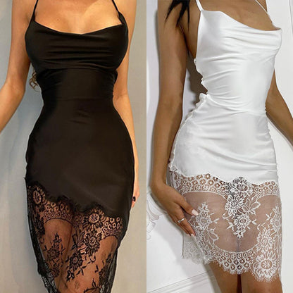 Sexy Stitching Lace Dress New Lace Backless Temperament Skirt Foreign Trade Wholesale