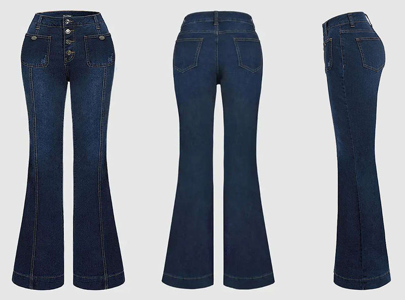 Pantalon slim en denim délavé avec coutures