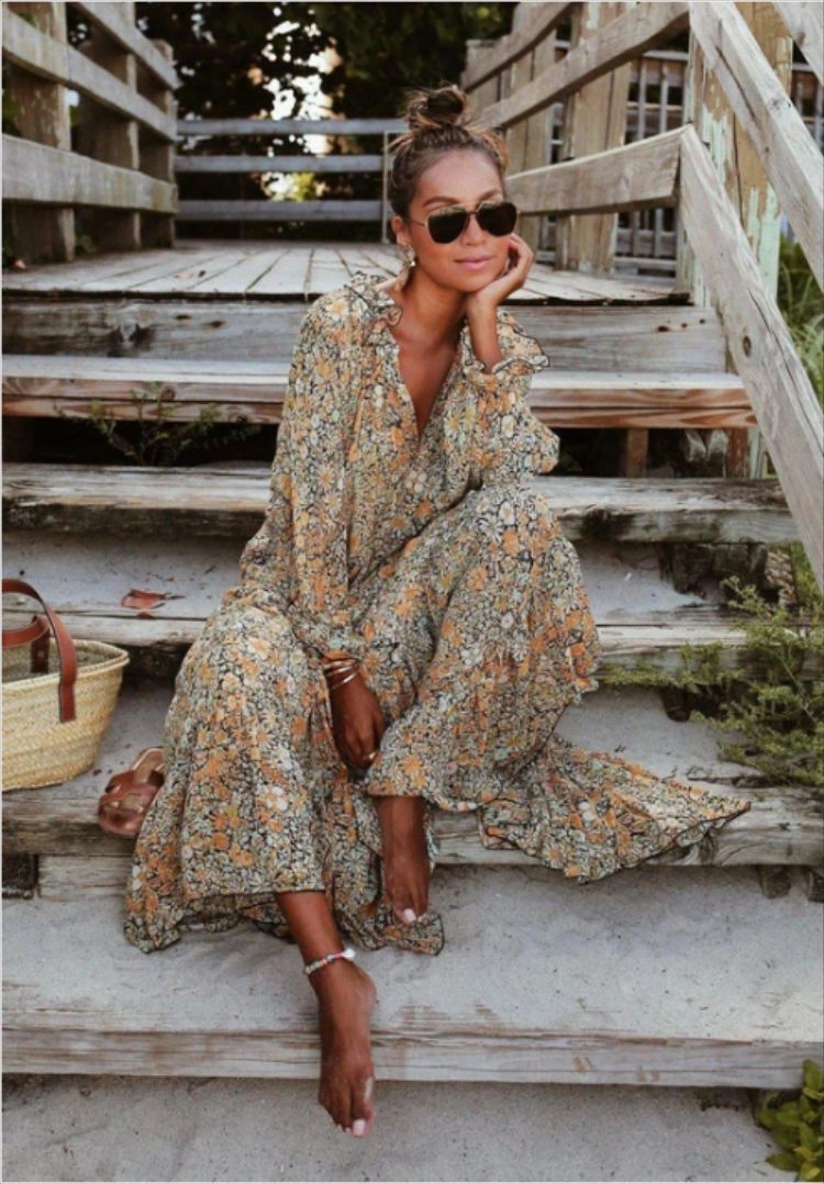 Robe pour femme, petite jupe longue à fleurs, robe de plage, vente à chaud