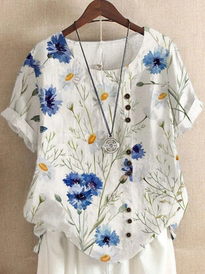 Retro Fashion Printed Loose Casual Short Sleeve T-Shirt Women