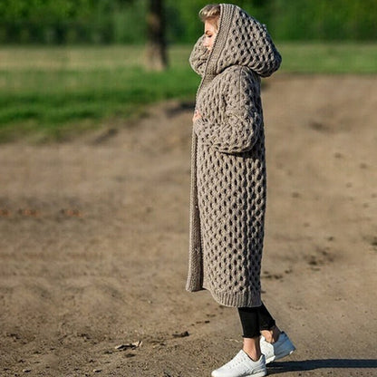 Cardigan tricoté à capuche épais et chaud pour femme