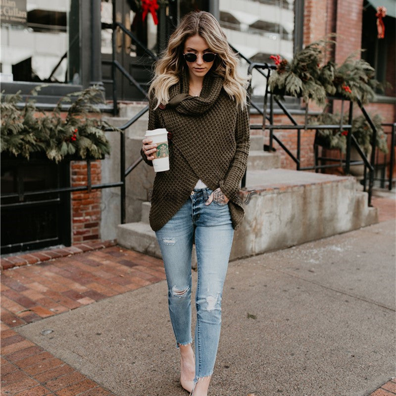 Long-sleeved knitted cardigan sweater