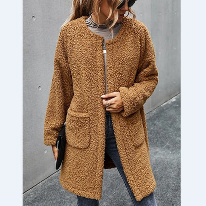 Women's padded plush cardigan jacket