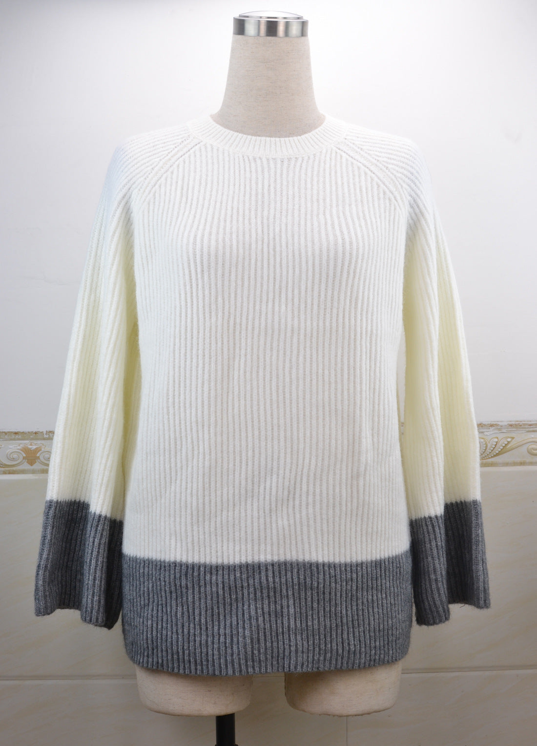 Contrast Panel Long Sleeve Loose Knit Sweater