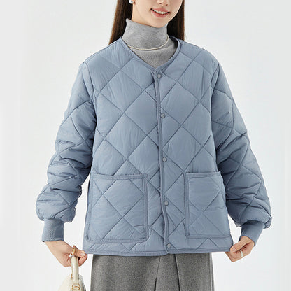 Nouveau manteau en coton à coudre en losange veste d'hiver chaude à col rond avec poches vêtements d'extérieur légers pour vêtements pour femmes