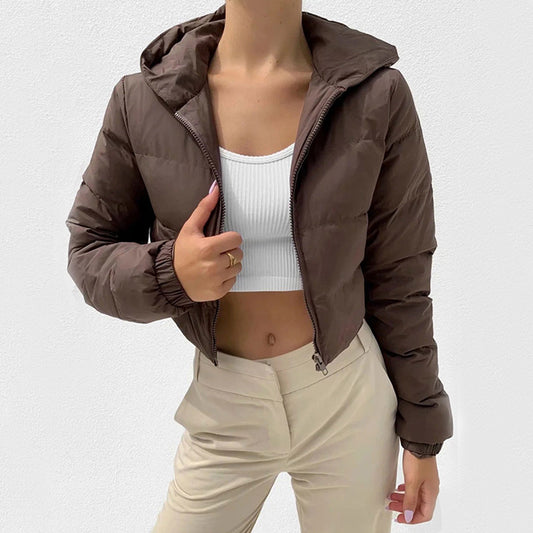 Manteau court à capuche avec fermeture éclair tendance pour l'hiver, veste couleur Mandela, vêtements d'extérieur pour femmes