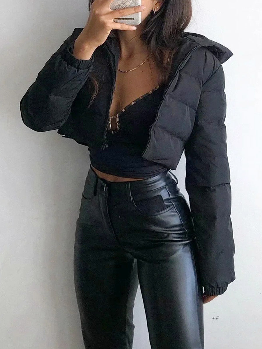 Manteau court à capuche avec fermeture éclair tendance pour l'hiver, veste couleur Mandela, vêtements d'extérieur pour femmes