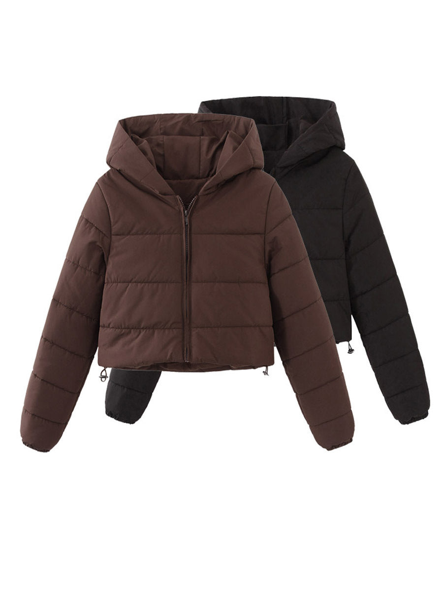 Manteau court à capuche avec fermeture éclair tendance pour l'hiver, veste couleur Mandela, vêtements d'extérieur pour femmes