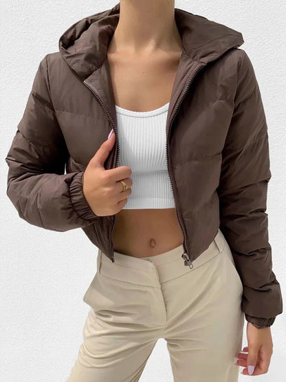 Manteau court à capuche avec fermeture éclair tendance pour l'hiver, veste couleur Mandela, vêtements d'extérieur pour femmes