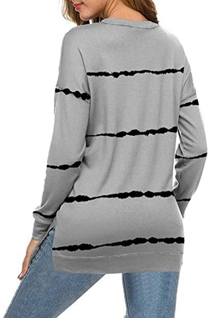 Printed striped round neck loose sweatshirt