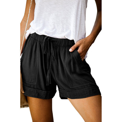 Lockere Shorts mit weitem Bein und hoher Taille sowie elastischer Schnürung