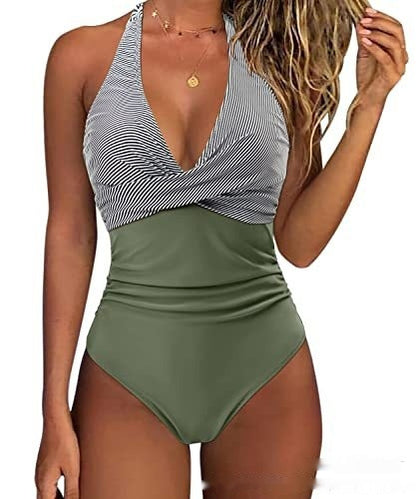 Women's Belly-contracting One-piece Halter Push-up Swimsuit