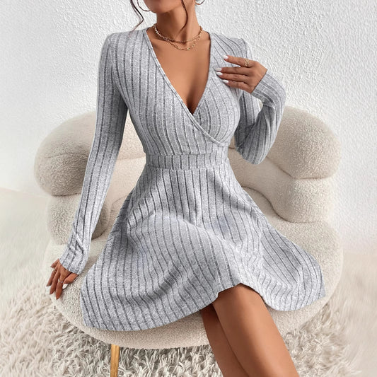 Sexy Slimming Beam Waist Long Sleeve Dress