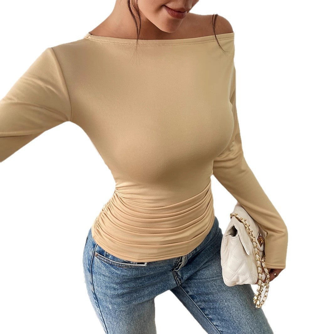 Long Sleeve Waist-tight Slimming And Shoulder Hollow Top Bottoming Shirt