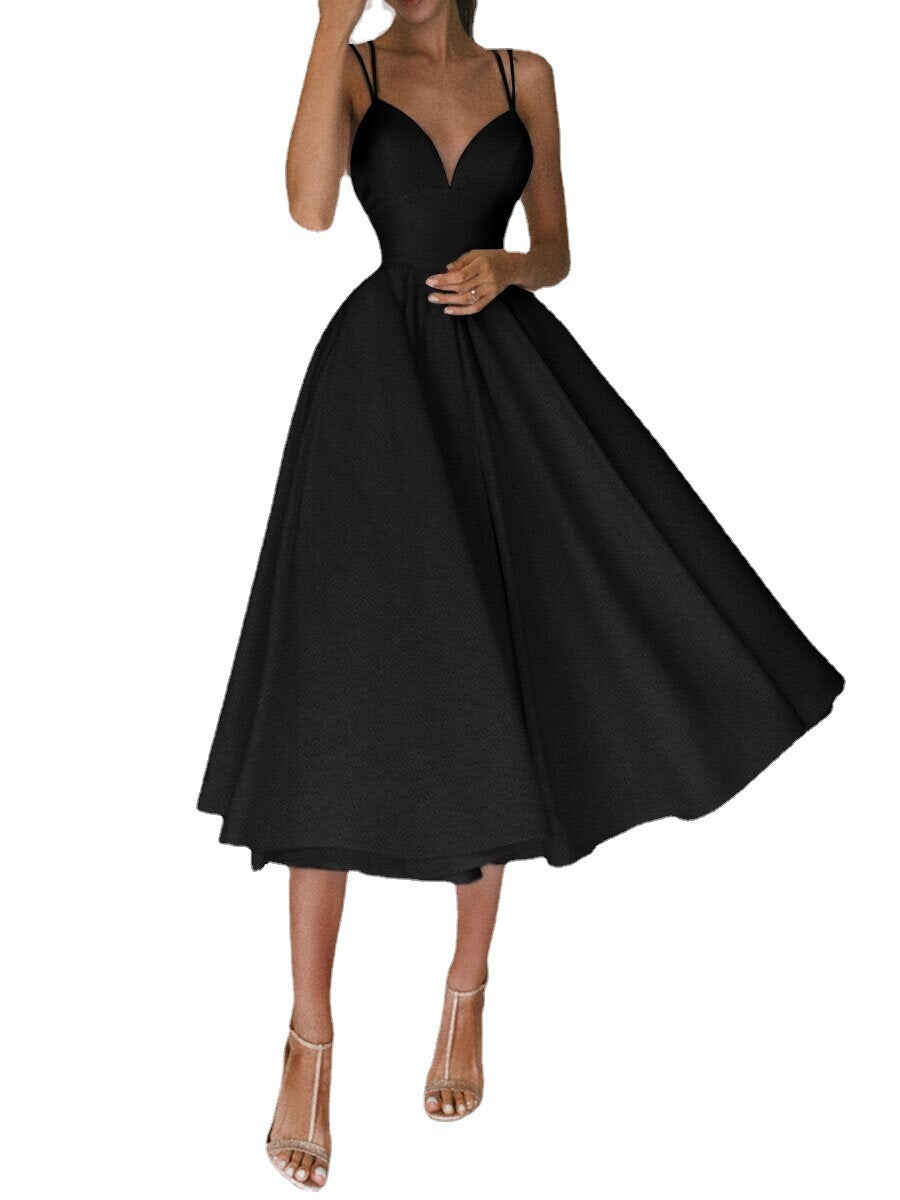 Sexy V-Ausschnitt Hosenträgerkleid Sommermode A-Linie Lange Kleider für Damen