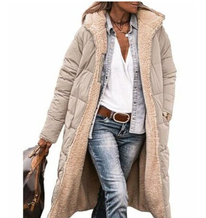 Women's Solid Color Hooded Cotton Jacket Long-sleeved Coat