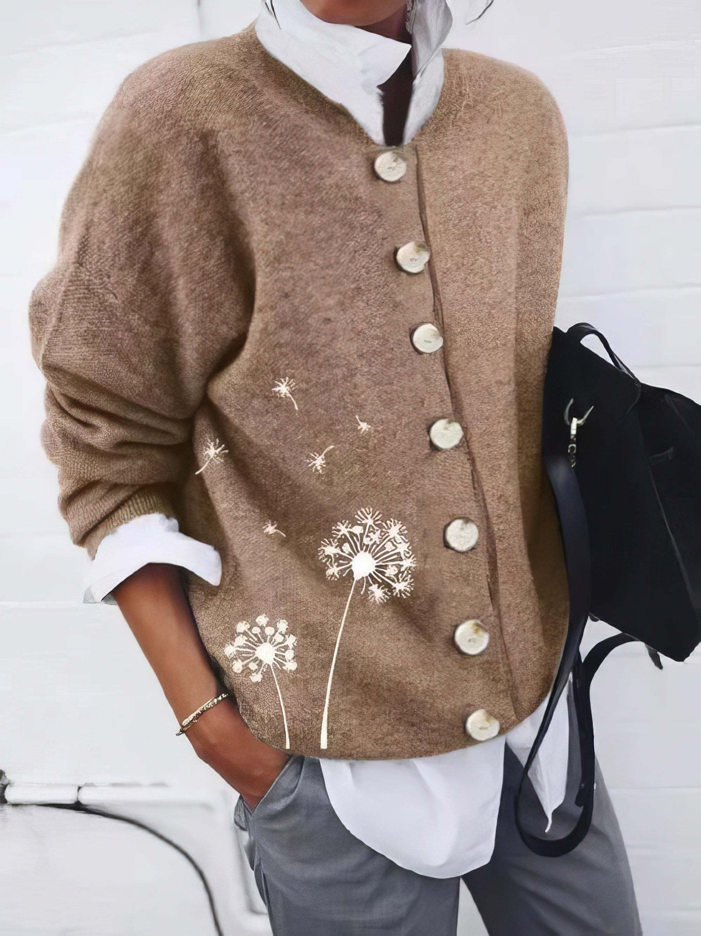 Women's Cardigan Top Cashmere Wool Printing Long Sleeved Sweater Women