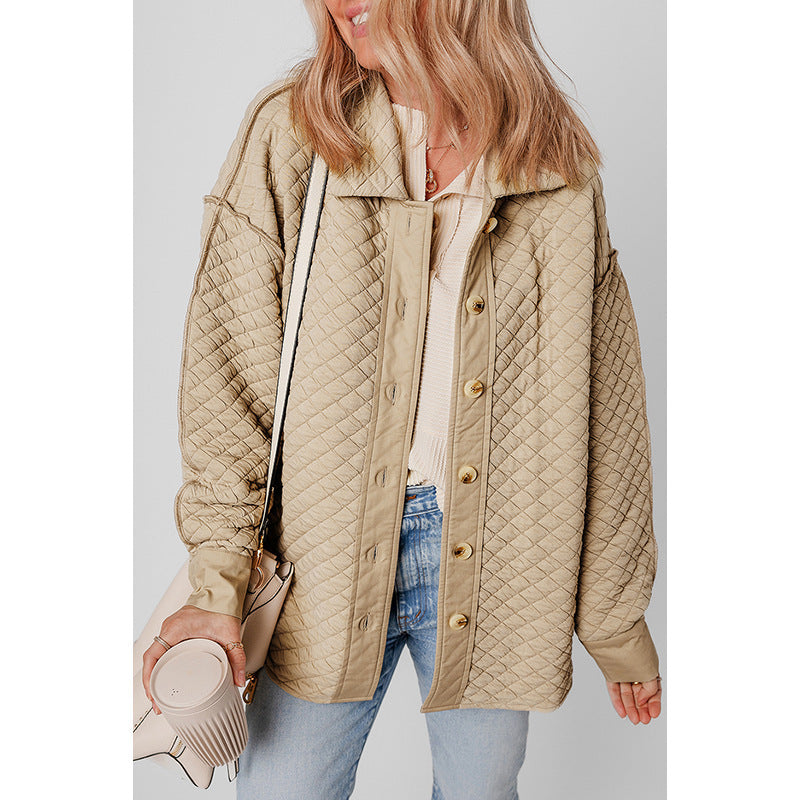 Solid Color Quilted Long-sleeved Coat For Women European And American