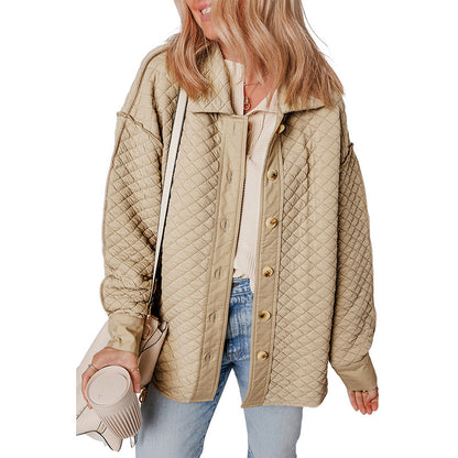 Solid Color Quilted Long-sleeved Coat For Women European And American