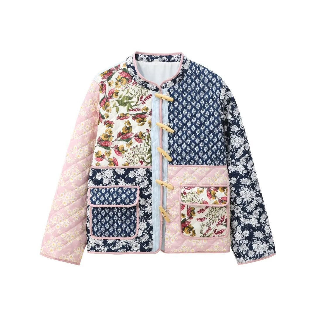 Veste matelassée en coton patchwork avec impression de positionnement de style européen et américain