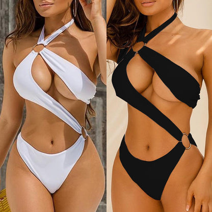 Maillot de bain bikini fendu à col suspendu