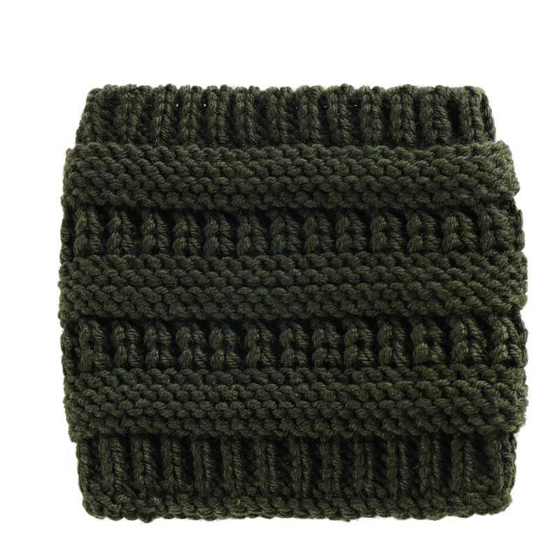 Damen Wintermütze mit Pferdeschwanz-Motiv, warm, Ohrenwärmer, Kopftuch, lässig, gehäkelt, Turbanmütze, weiche Strickmütze aus Wolle 