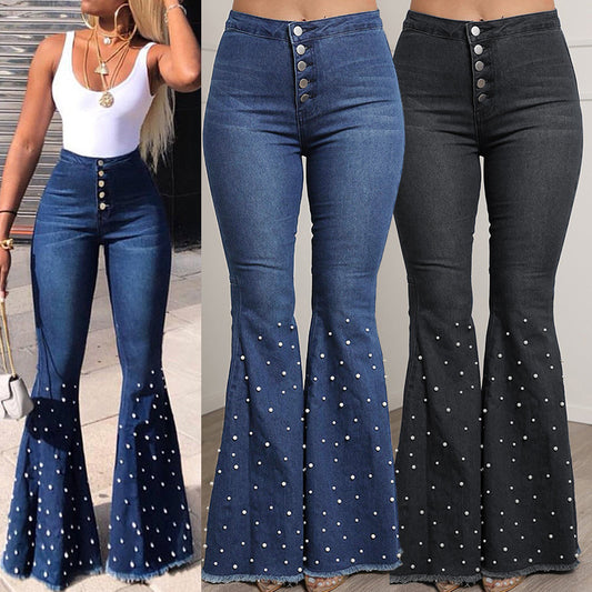 Pantalon évasé à perles