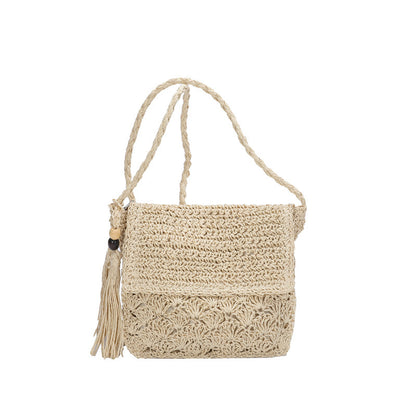 Hollow Out One Shoulder Crossbody Tassel Straw Woven Bag