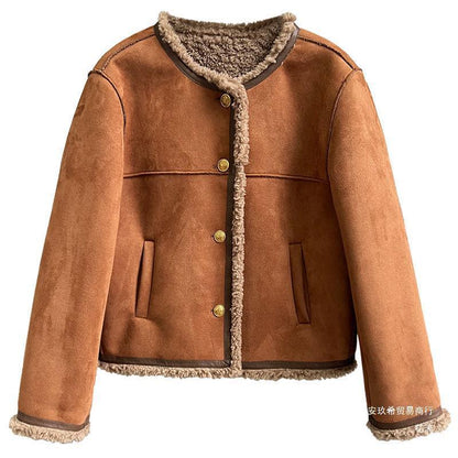 Manteau en peluche d'agneau de style Idle Veste en fourrure d'hiver épaisse pour femme