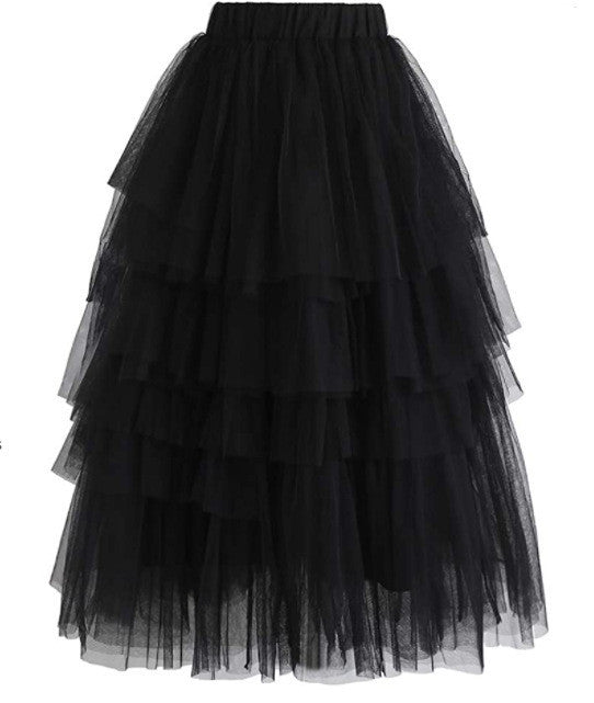 Summer Long Wave Ruffle Layered Ruched High Waist Skirt